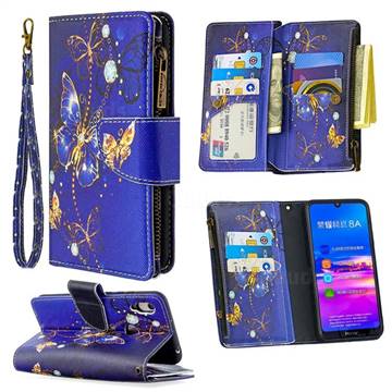 Purple Butterfly Binfen Color BF03 Retro Zipper Leather Wallet Phone Case for Huawei Y6 (2019)