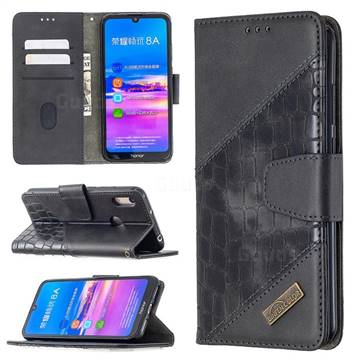 BinfenColor BF04 Color Block Stitching Crocodile Leather Case Cover for Huawei Y6 (2019) - Black