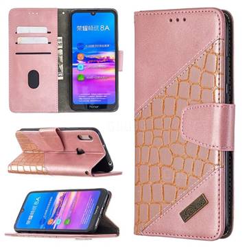 BinfenColor BF04 Color Block Stitching Crocodile Leather Case Cover for Huawei Y6 (2019) - Rose Gold