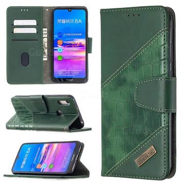 BinfenColor BF04 Color Block Stitching Crocodile Leather Case Cover for Huawei Y6 (2019) - Green