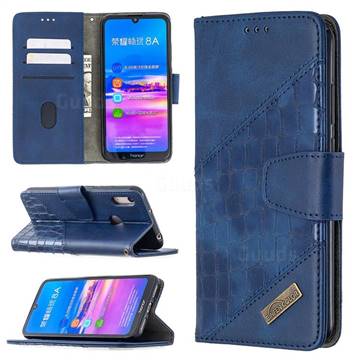 BinfenColor BF04 Color Block Stitching Crocodile Leather Case Cover for Huawei Y6 (2019) - Blue