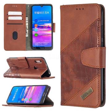 BinfenColor BF04 Color Block Stitching Crocodile Leather Case Cover for Huawei Y6 (2019) - Brown