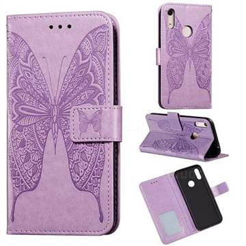 Intricate Embossing Vivid Butterfly Leather Wallet Case for Huawei Y6 (2019) - Purple