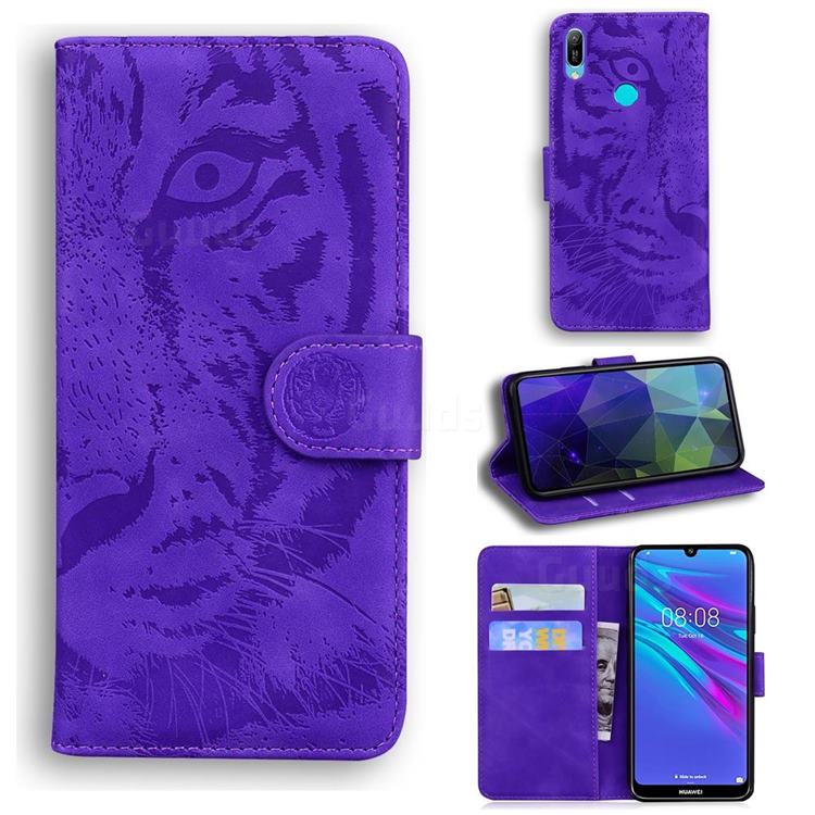 Intricate Embossing Tiger Face Leather Wallet Case for Huawei Y6 (2019) - Purple