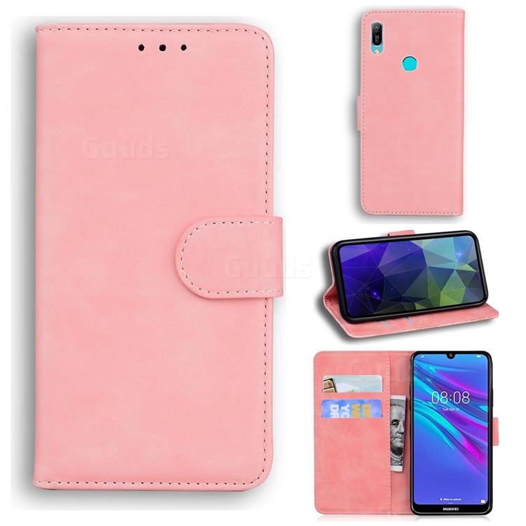 Retro Classic Skin Feel Leather Wallet Phone Case for Huawei Y6 (2019) - Pink