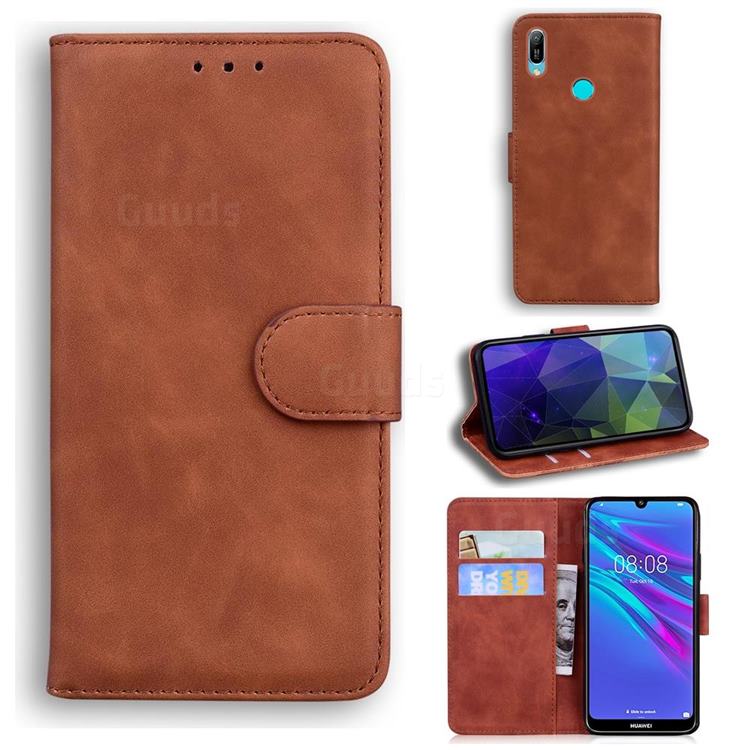 Retro Classic Skin Feel Leather Wallet Phone Case for Huawei Y6 (2019) - Brown
