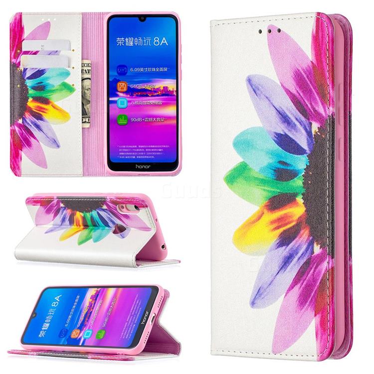 Sun Flower Slim Magnetic Attraction Wallet Flip Cover for Huawei Y6 (2019)