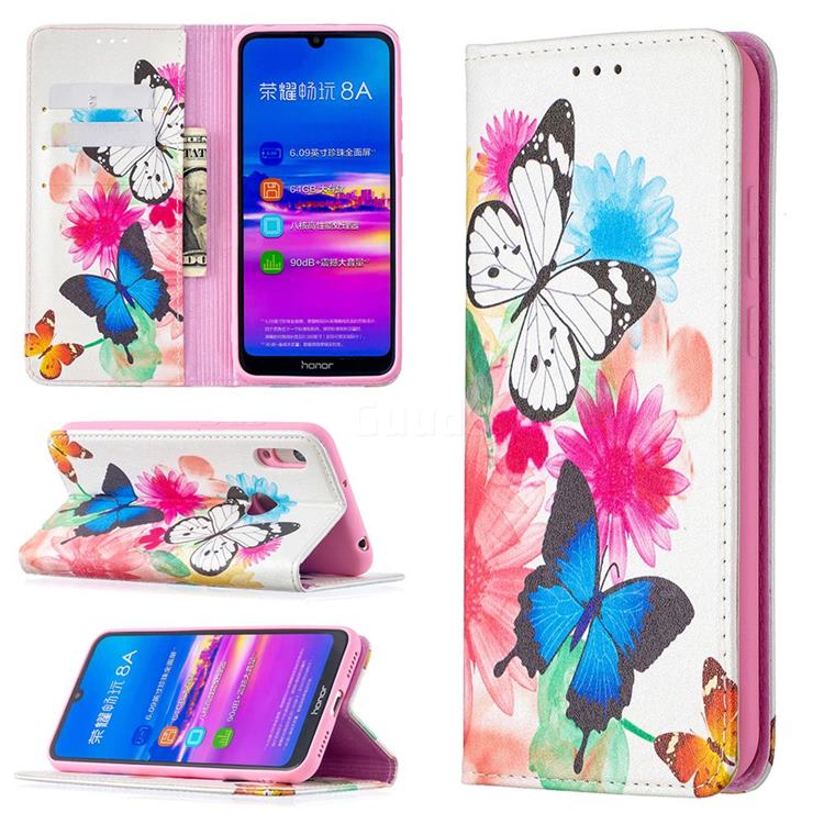 Flying Butterflies Slim Magnetic Attraction Wallet Flip Cover for Huawei Y6 (2019)