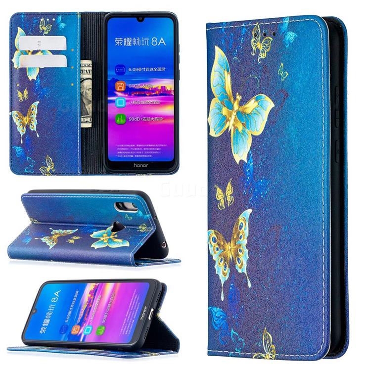 Gold Butterfly Slim Magnetic Attraction Wallet Flip Cover for Huawei Y6 (2019)