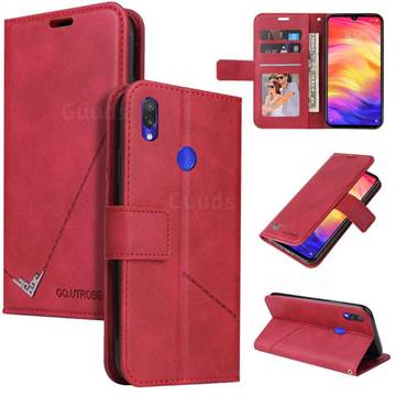 GQ.UTROBE Right Angle Silver Pendant Leather Wallet Phone Case for Huawei Y6 (2019) - Red
