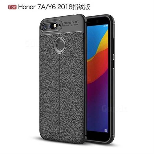 Luxury Auto Focus Litchi Texture Silicone TPU Back Cover for Huawei Y6 (2018) - Black
