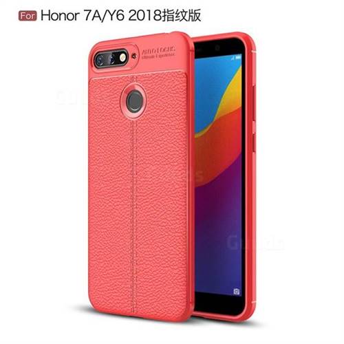 Luxury Auto Focus Litchi Texture Silicone TPU Back Cover for Huawei Y6 (2018) - Red