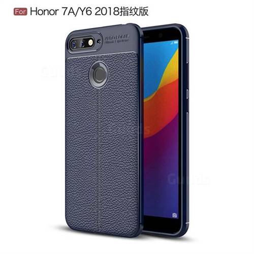 Luxury Auto Focus Litchi Texture Silicone TPU Back Cover for Huawei Y6 (2018) - Dark Blue