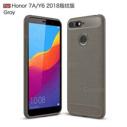 Luxury Carbon Fiber Brushed Wire Drawing Silicone TPU Back Cover for Huawei Y6 (2018) - Gray