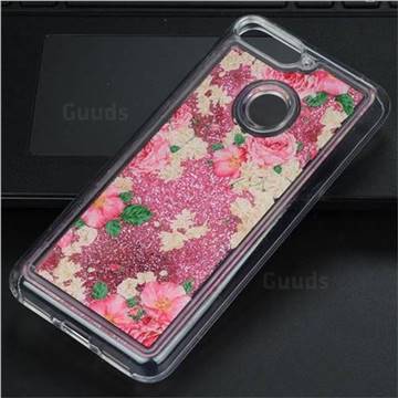 Rose Flower Glassy Glitter Quicksand Dynamic Liquid Soft Phone Case for Huawei Y6 (2018)