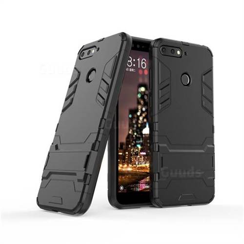 Armor Premium Tactical Grip Kickstand Shockproof Dual Layer Rugged Hard Cover for Huawei Y6 (2018) - Black