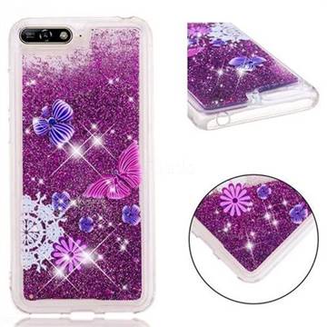 Purple Flower Butterfly Dynamic Liquid Glitter Quicksand Soft TPU Case for Huawei Y6 (2018)