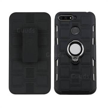3 in 1 PC + Silicone Leather Phone Case for Huawei Y6 (2018) - Black