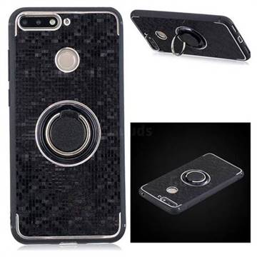 Luxury Mosaic Metal Silicone Invisible Ring Holder Soft Phone Case for Huawei Y6 (2018) - Black