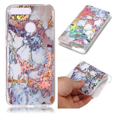 Gold Plating Marble Pattern Bright Color Laser Soft TPU Case for Huawei Y6 (2018)