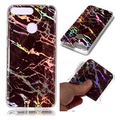Black Brown Marble Pattern Bright Color Laser Soft TPU Case for Huawei Y6 (2018)