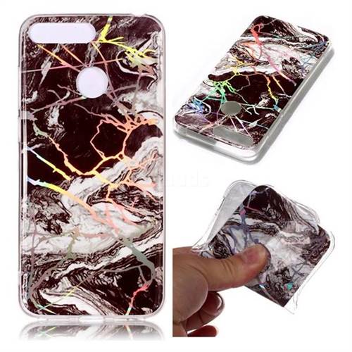 White Black Marble Pattern Bright Color Laser Soft TPU Case for Huawei Y6 (2018)