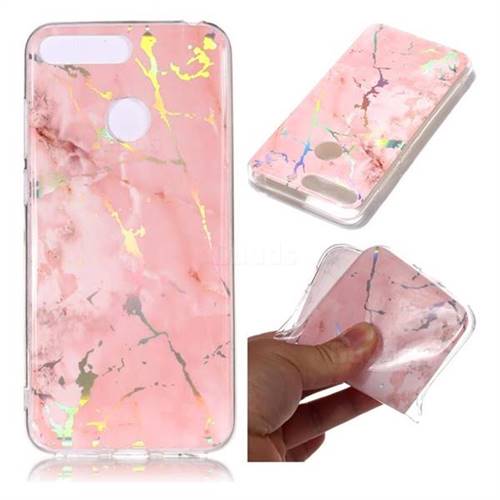 Powder Pink Marble Pattern Bright Color Laser Soft TPU Case for Huawei Y6 (2018)