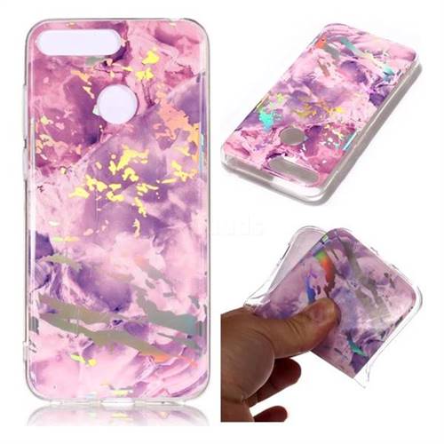 Purple Marble Pattern Bright Color Laser Soft TPU Case for Huawei Y6 (2018)