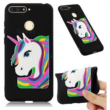 Rainbow Unicorn Soft 3D Silicone Case for Huawei Y6 (2018) - Black