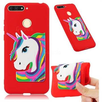 Rainbow Unicorn Soft 3D Silicone Case for Huawei Y6 (2018) - Red