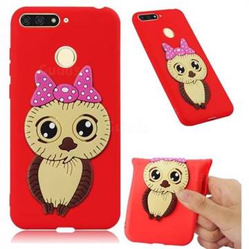 Bowknot Girl Owl Soft 3D Silicone Case for Huawei Y6 (2018) - Red
