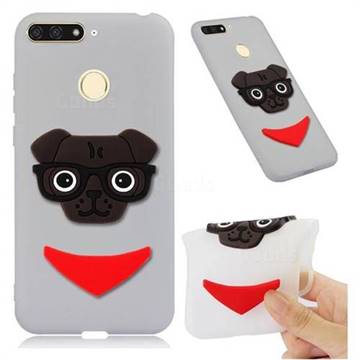 Glasses Dog Soft 3D Silicone Case for Huawei Y6 (2018) - Translucent White