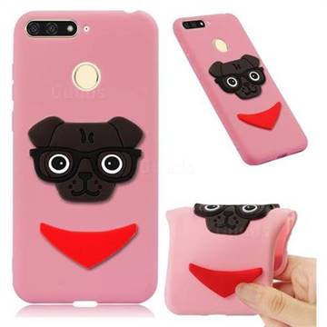 Glasses Dog Soft 3D Silicone Case for Huawei Y6 (2018) - Pink