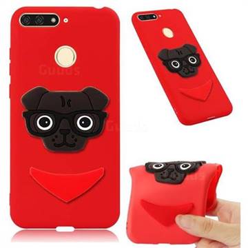 Glasses Dog Soft 3D Silicone Case for Huawei Y6 (2018) - Red