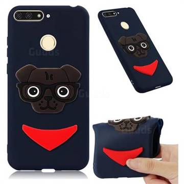 Glasses Dog Soft 3D Silicone Case for Huawei Y6 (2018) - Navy