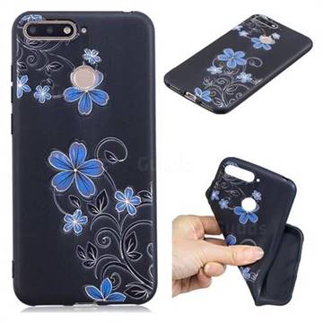 Little Blue Flowers 3D Embossed Relief Black TPU Cell Phone Back Cover for Huawei Y6 (2018)