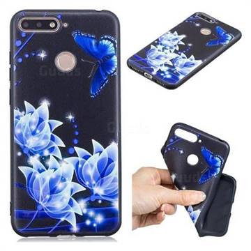 Blue Butterfly 3D Embossed Relief Black TPU Cell Phone Back Cover for Huawei Y6 (2018)