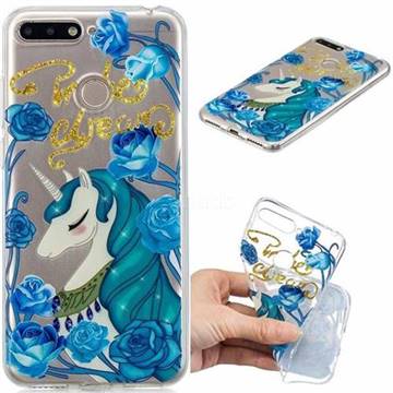 Blue Flower Unicorn Clear Varnish Soft Phone Back Cover for Huawei Y6 (2018)