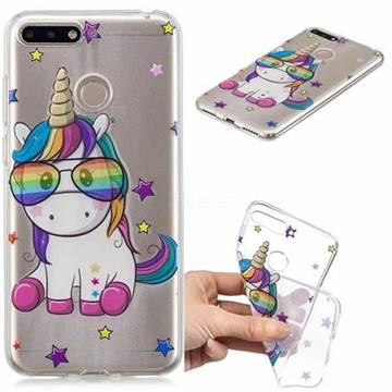 Glasses Unicorn Clear Varnish Soft Phone Back Cover for Huawei Y6 (2018)