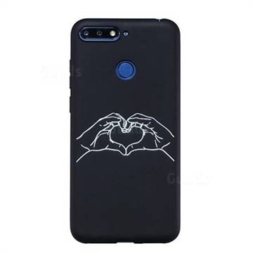 Heart Hand Stick Figure Matte Black TPU Phone Cover for Huawei Y6 (2018)