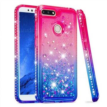 Diamond Frame Liquid Glitter Quicksand Sequins Phone Case for Huawei Y6 (2018) - Pink Blue
