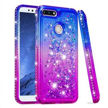 Diamond Frame Liquid Glitter Quicksand Sequins Phone Case for Huawei Y6 (2018) - Blue Purple