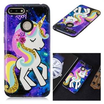 Rainbow Horse Pattern 2 in 1 PC + TPU Glossy Embossed Back Cover for Huawei Y6 (2018)