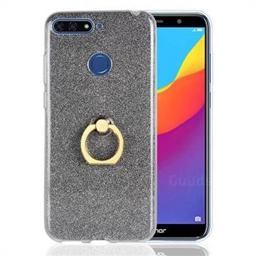 Luxury Soft TPU Glitter Back Ring Cover with 360 Rotate Finger Holder Buckle for Huawei Y6 (2018) - Black