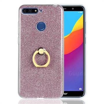 Luxury Soft TPU Glitter Back Ring Cover with 360 Rotate Finger Holder Buckle for Huawei Y6 (2018) - Pink