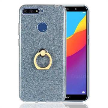 Luxury Soft TPU Glitter Back Ring Cover with 360 Rotate Finger Holder Buckle for Huawei Y6 (2018) - Blue