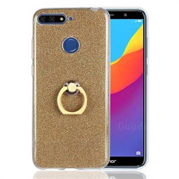 Luxury Soft TPU Glitter Back Ring Cover with 360 Rotate Finger Holder Buckle for Huawei Y6 (2018) - Golden