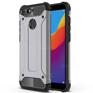 King Kong Armor Premium Shockproof Dual Layer Rugged Hard Cover for Huawei Y6 (2018) - Silver Grey