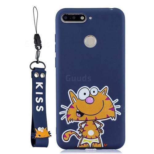 Blue Cute Cat Soft Kiss Candy Hand Strap Silicone Case for Huawei Y6 (2018)