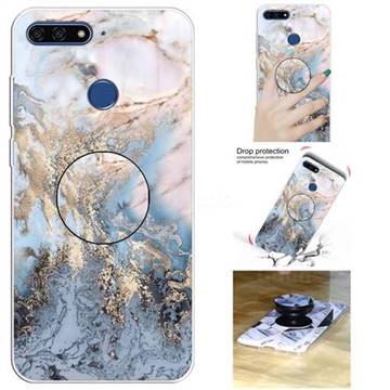 Golden Gray Marble Pop Stand Holder Varnish Phone Cover for Huawei Y6 (2018)